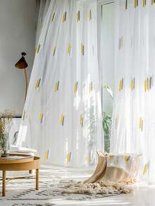 1pc Modern Minimalist Style Wheat Embroidered Sheer Curtain For Living Room Or Study - Multicolor - View 1