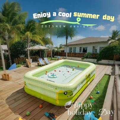 Inflatable Dinosaur Theme Swimming Pool With Recreation Facilities - Durable 3-Layer PVC Material, Foldable Portable Rectangular Design, Suitable For Family Water Entertainment, Yard Parties, Outdoor Summer Fun, Backyard Recreation, Dinosaur Theme Design, Smooth Surface, Water Activities (Accessories Not Included)