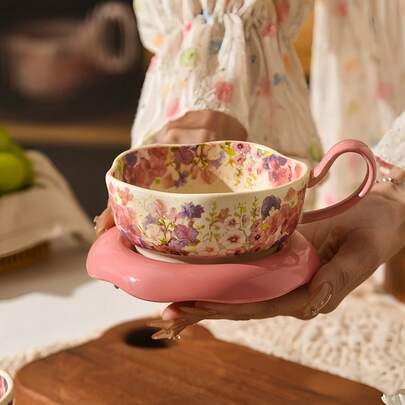 Elegant Floral Coffee Cup And Saucer Set, Latte Art Cup, Porcelain Tea Set For Afternoon Tea, Daily Use, Ideal For Holiday Birthday Gift