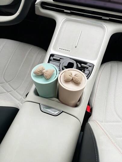 Cute Bow Tie Mini Car Trash Can, Car Interior Storage Bin, Portable Car Garbage Bag Holder With Cup Holder