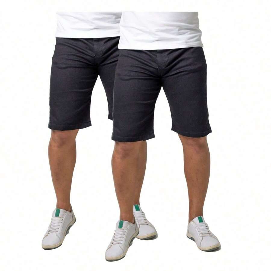 KIT 2 Men's Plain Denim Shorts. - 2BRM-黑色原色 - 查看 1