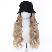 20英寸欧美女士时尚黑色渔夫帽，波浪形一体式假发帽，金色渔夫帽假发 - 彩色 - 查看 5