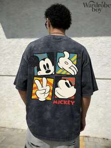 Disney Printed Wash Water T-Shirt,Mickey Mouse Shirt, Vintage Disney Mickey Handprint Shirt, Disney Vacation Shirt, Disneyland Trip Shirt, Magic Kingdom T-Shirt, Classic Mickey Shirt,Unisex,High-Quality Pure Cotton T-Shirt,Suitable For All Seasons, Comfortable And Breathable| Exquisite Design | The Best Choice For Giving Gifts - Black - View 2