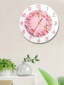 1pc 2D Butterfly Heart Shaped Silent Wall Clock - 10/12 Inch Round Wooden Pink Floral Blue Butterfly Theme Silent Wall Clock, Green Large Wall Clock, Lab Butterfly Wall Clock, Living Room Wall Clock - A - View 3