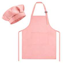 Chef Hat And Apron Set Adjustable 's Painting Apron And Chef Hat With 2 Pocket For Cooking Painting - Light Pink - View 1