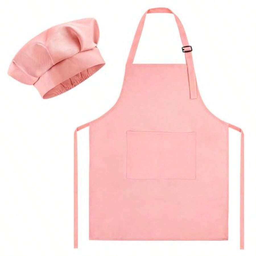 Chef Hat And Apron Set Adjustable 's Painting Apron And Chef Hat With 2 Pocket For Cooking Painting - Light Pink - View 1