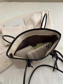 Dedoo A New Coffee-Colored Diamond-Patterned Bowling Bag, With A Zipper Closure, Made Of Solid-Color PU Material. Suitable For Autumn And Winter Seasons, With A Fashionable And High-Quality Feel. Has A Retro Style, Very Suitable For Commuting To Work And For Women's Daily Use. (Pendant Not Included) - White - View 10