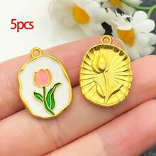 5/10pcs Elegant Flower Enamel Charms Tulip Flower Necklaces Pendants Earrings Charms For Jewelry Making Bracelets Necklaces Earrings Keychains DIY Crafts - Multicolor - View 14