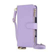 AWQUER 斜挎手机壳，带指环支架，PU皮革拉链钱包式手机壳，兼容 17 Air 16E 16 15 14 Plus 13 12 Mini 11 Pro Max 8 7 Plus SE 2020 2022，Galaxy S26 S25FE S25 Edge S24 S23 S22 S21 FE Plus Note 20 Ultra A56 A36 A26 A16 A55 A15 A54 A14 A73 A53 A13 A72 A52 A51 4G Z Fold 6 5 4 3 5G，带卡槽和腕带设计，手机套带支架 - 淡紫色 - 查看 74