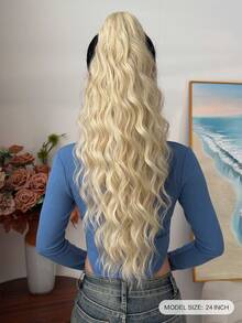 24英寸金色波浪形合成马尾假发，耐热纤维，适合女孩和女士日常佩戴 - 彩色 - 查看 4
