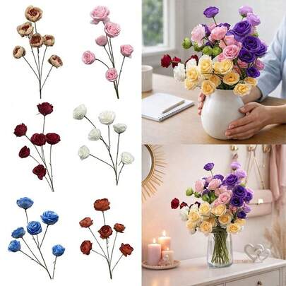 6 Heads Simulated Rose Bouquet Artificial Flowers Silk Rose Flower Bouquet For Wedding Party Home Decoration New