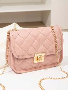 Mini Diamond Quilted Chain Strap Minimalist Shell Bag, Suitable For Daily Wear - Pink - View 6