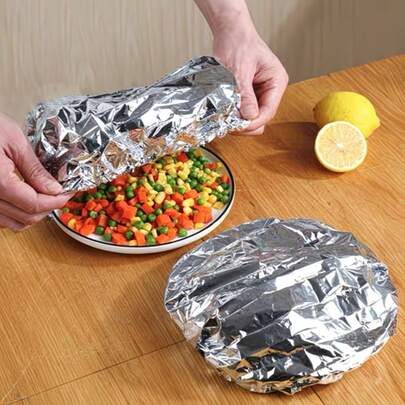 10/50pcs Reusable Aluminum Foil Wrap Covers, Stretchable Kitchen Food Fridge Preservation Covers, Suitable For Various Sizes And Shapes Of Dishes