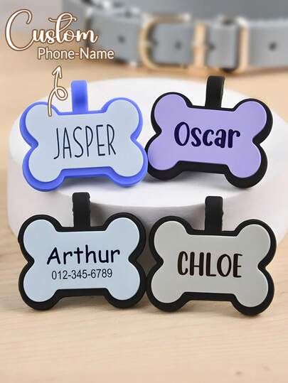 Placas de identificación para perros con forma de hueso de silicona personalizadas, placas de identificación para mascotas con grabado de número de teléfono/nombre de mascota, regalo preciso para perros queridos
