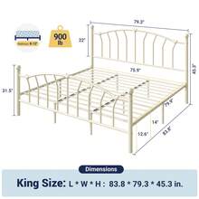 Allewie 14 Inch Twin/Full/Queen/King Size Metal Platform Bed Frame With Heart-Shaped Headboard And Footboard/Iron-Art Mattress Foundation/Under Bed Storage/No Box Spring Needed/Easy Assembly/Noise-Free/Cream White - Cream White - 查看 11