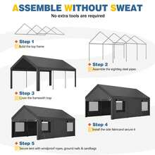 JAMFLY Carport, Heavy Duty Carport With Roll-Up Windows, Portable Garage With Removable Sidewalls & Doors, Car Canopy With Sandbags And All-Season Tarp For Car Boat Truck Motorcycle - 深灰色 - 查看 8