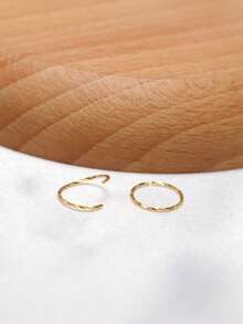 2pcs 925 Sterling Silver Twisted Nose Ring, Gold Color 8mm Hoop Earrings, 22G Piercing Jewelry - Gold - View 8