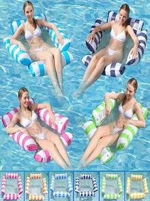 1件装便携式四合一泳池吊床,新款成人充气吊床,游泳漂浮床(含饮料杯架),泳池水上漂浮椅,4管条纹网状成人PVC充气漂浮躺椅,泳池派对用品 - 4管 - 查看 4
