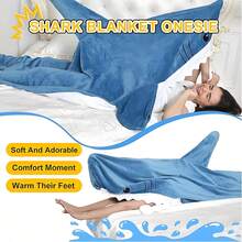 Sleeping bag (Shark) Túi ngủ hình cá mập hoạt hình, bộ đồ ngủ bằng vải flannel, kiểu dáng hiện đại, chất liệu polyester mềm mại, có thể giặt máy, đồ mặc nhà, kiểu áo choàng tắm, vải dệt kim, 250g/㎡ - Nhiều màu - Xem 10