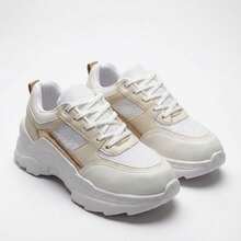 Women's Modern Platform Sneakers, Comfortable For Everyday Casual Wear, Stylish, Vacation, Lace-Up, Party, Office, Outdoor - 香檳色 - 查看 7