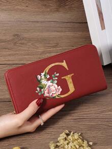 Fashion Women's Wallet, Simple And Portable Long Wallet, Vibrant Letter Printing Design, Lightweight And Durable, Suitable For Daily Use - Burgundy - View 57