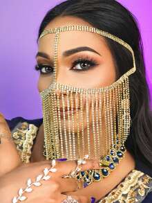 1pc Multi-Layer Crystal Rhinestone Tassel Mask, Luxury Party Decoration Accessory For Women,For Summer Costume - Gold - View 1