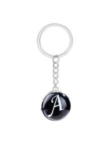 26pcs Alphabet Glass Ball Keychain, Time Gem Double-Sided Pendant Keyring, Metal Key Chain Accessory, Small Gift - Black - View 5