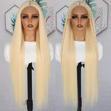 200% 密度 5 英寸 x 5 英寸蕾丝闭合假发和 13 英寸 x 4 英寸蕾丝前假发，无需胶水，预修剪蕾丝，巴西 Remy 高清透明蕾丝前假发，长发混合纹理假发，自然黑色 - S613 - 查看 5