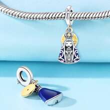 CYMYSS 1件女士圣母玛利亚吊坠，925镀银镶嵌立方氧化锆，蓝色彩绘宗教风格精致十字架项链吊坠，情人节/圣诞节礼物 - 彩色 - 查看 3