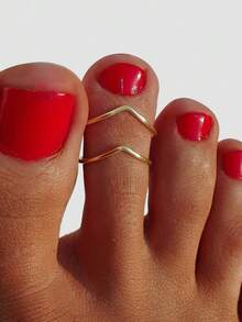 1pc Minimalist Hollow V-Shaped Fashionable Gold Metal Anklet, Suitable For Beach Vacation And Gift - Gold - View 2