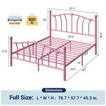 Allewie 14 Inch Twin/Full/Queen/King Size Metal Platform Bed Frame With Heart-Shaped Headboard And Footboard/Iron-Art Mattress Foundation/Under Bed Storage/No Box Spring Needed/Easy Assembly/Noise-Free/Pink - 粉色 - 查看 9