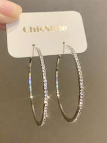 时尚镶满水钻金色10厘米/9厘米/8厘米耳环，女士款 - 885金色大號耳圈 - 查看 2