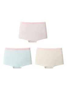 Annil [3A Antibacterial Pure Cotton Crotch] 3-Pack Girls' Modal Baby Skin Boxer Briefs For Development - Combination 02 (Skin Tone + Porcelain Powder + Light Green) - View 2
