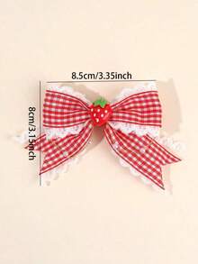 2pcs Strawberry Hair Clips, Women/Girls Red Plaid Lace Bow Alligator Clips With Strawberry Decor, Cute Sweet Vacation Style Bow Hair Clips, Adorable Strawberry Plaid Bow Hair Clips, Women Hair Accessories, Flat Claw Clips, Hair Claws, Hair Slide, Hair Barrettes, Hairpin,Summer,Holiday,Travel - Red Strawberry - View 2