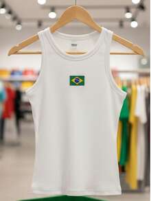 Women's Casual Ribbed Tank Top – Brazil Summer World Cup 2026 - White With the Flag - View 6