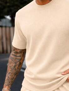 Textured T-Shirt And Shorts Set, 2-Piece Kit, New Release, Premium Fabric - Beige - View 3