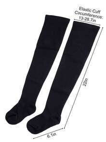 Women Plus Size Thigh High Socks Knit Over The Knee Stocking Party & Daily - Black+White - View 5