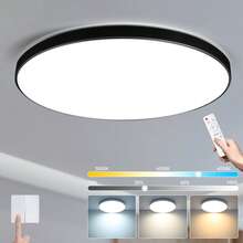 CANMEIJIA 85V-265V可调光RGB LED吸顶灯，遥控变色嵌入式照明灯具，适用于浴室/卧室/客厅/书房/衣帽间/厨房/走廊/出租房/小房间 - 吸頂燈三色變光 - 查看 1