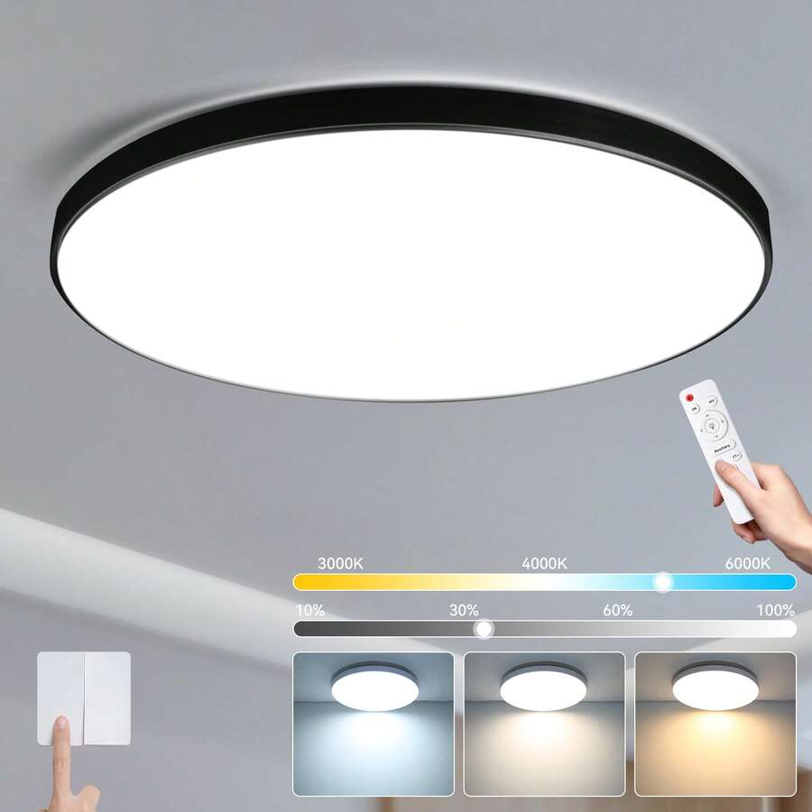 CANMEIJIA 85V-265V可调光RGB LED吸顶灯,遥控变色嵌入式照明灯具,适用于浴室/卧室/客厅/书房/衣帽间/厨房/走廊/出租房/小房间 - 吸頂燈三色變光 - 查看 1