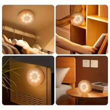 1pc/3pcs/6pcs USB Charging LED Round Light, Button Night Light, Cabinet Light, Adjustable Color Temperature, Three Colors (Warm Light/White Light/Natural Light), Button Switch, Portable Bedside Lamp, Suitable For Kitchen, Bedside, Wardrobe Corridor, Reading, Stage Lighting (250mAh) - USB - View 6