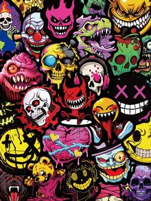 50pcs Gothic Cartoon Ghost Face Skull Stickers Cell Phone Case Handbook Laptop Luggage Skateboard Helmet Decorative Stickers - A - View 1