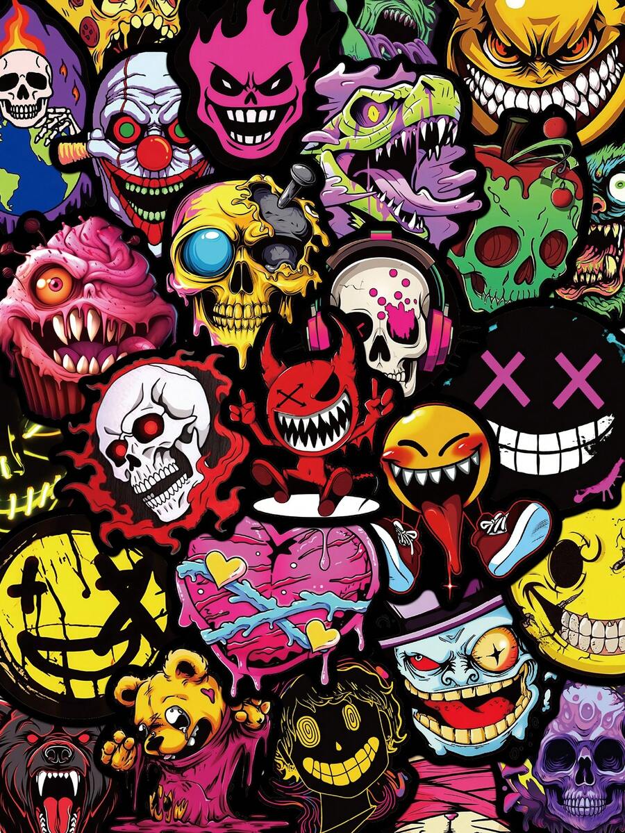 50pcs Gothic Cartoon Ghost Face Skull Stickers Cell Phone Case Handbook Laptop Luggage Skateboard Helmet Decorative Stickers - A - View 1