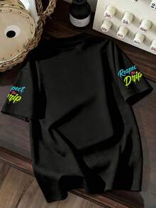 Áo thun ngắn tay cổ tròn in hình bóng đá và mũ bảo hiểm thời trang cho bé trai, chữ cái nhiều màu sắc, mẫu mới cho mùa hè và mùa thu. - màu đen - Xem 4