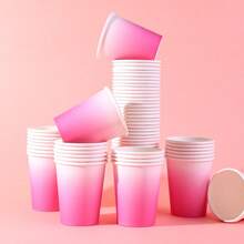 10/20/40/60 buah Gelas Kertas Sekali Pakai Warna Pastel Gradien, Gaya Minimalis Lembut, Cocok untuk Brunch Paskah, Piknik Musim Semi, Pernikahan, Minum Teh Sore untuk Anak Perempuan, Penggunaan Sehari-hari, Perlengkapan Pesta - Merah Mawar - View 3