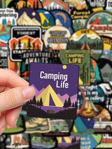 50pcs Camping Sticker Pack For Decorating Diary, Scrapbook, Planner, Luggage, Phone Case, Tablet, Skateboard, Guitar - View 8