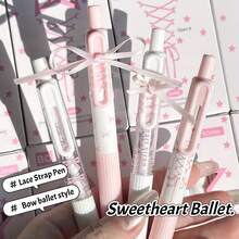 4支装甜美粉白芭蕾舞风格凝胶笔，黑色墨水0.5mm，蝴蝶结元素，按压式笔，[甜美芭蕾]学生书写用品，返校礼物。 - 芭蕾粉中性筆 - 查看 5