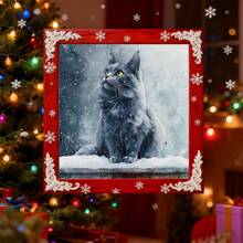 1 Set - Snow Landscape Gray Cat Cross Stitch Kit, DIY Needlework Art Materials, 11CT Cross Stitch Decorative Painting, Creative Handmade Gift. Complete Home Decor Printed Cross Stitch Craft, Suitable For Home Decor Knitting Art. Frame Not Included - Snowy Gray Cat - View 4