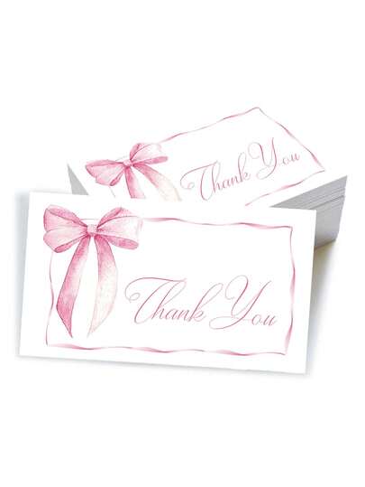 50pcs/10pcs Cute Pink Thank You Cards, Pocket Cards, Business Cards, Suitable For Online And Offline Temporary Use, DIY Decorative Cards, Gift Packaging Cards, Thank You Cards, Message Cards, Information Cards, Postcards, Gift Tags, Birthdays, Weddings, Anniversaries, Holidays, Bridesmaids, And Any Occasion Thank You Cards, Wallet Cards, Perfect Gift For Friends, Family, And Clients, Ideal For Teacher's Day