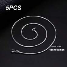5pcs Ultra-Thin 1mm Snake Bone Chain, 316 Stainless Steel, Skin-Friendly, No Need To Remove When Showering, Versatile Chain, Suitable For Daily Wear Minimalist Jewelry, Unisex - Silver - View 2