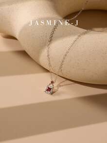 1pc S925 Sterling Silver Lock Pendant Necklace,Garnet Pendant Necklace,Simple And Elegant Necklace,Red Diamond Necklace,Suitable For Everyday Wear - Multicolor - View 10